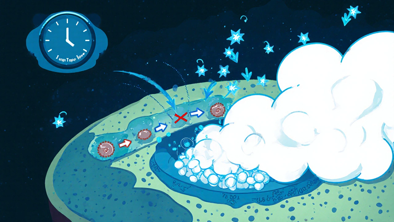 Cartoon of a pancreatic beta cell showing Micronase binding and insulin release.