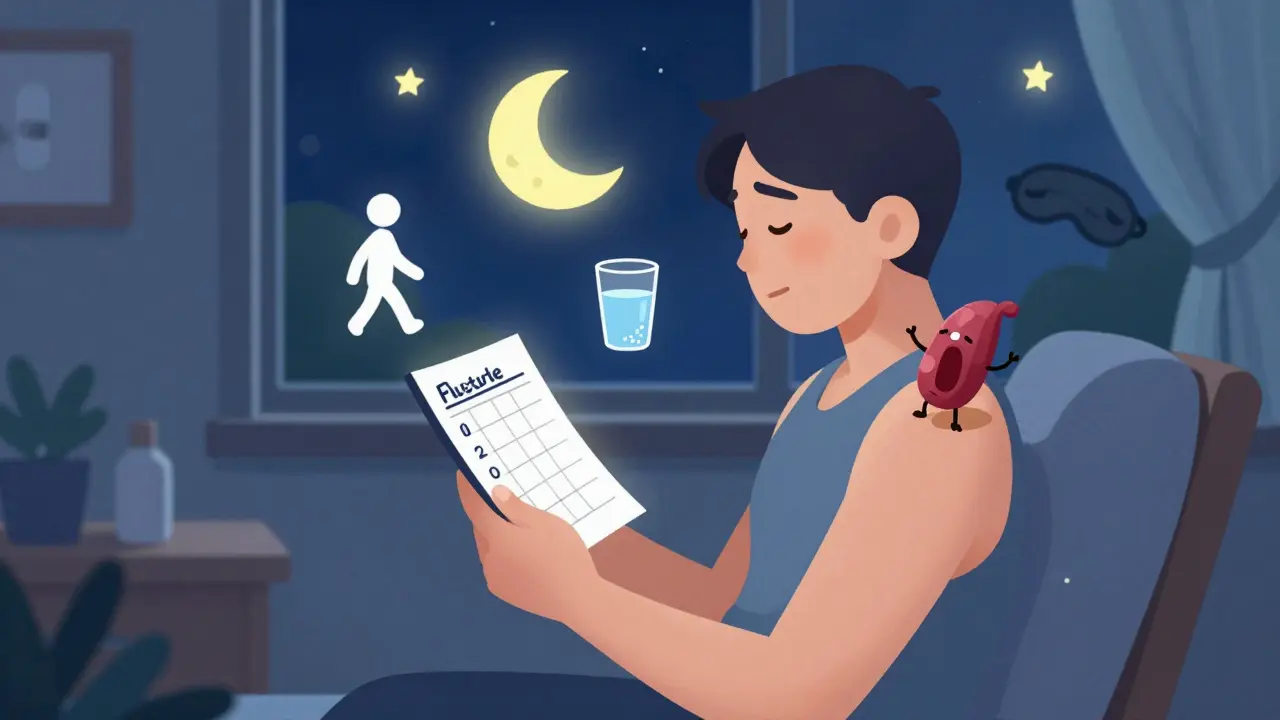 A patient calmly following a taper schedule with a waking adrenal gland, supported by icons of movement, sleep, and hydration.