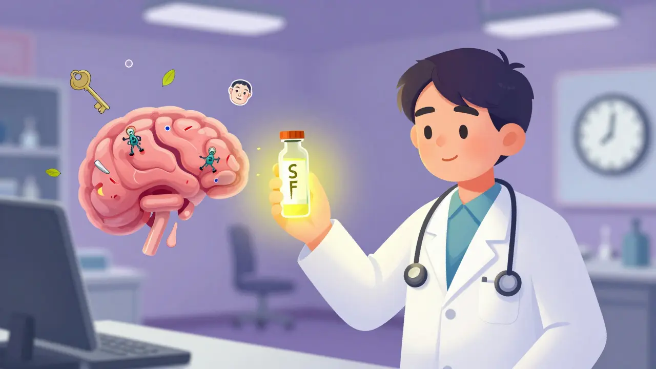 A doctor examines cerebrospinal fluid revealing antibodies attacking the memory center of the brain.