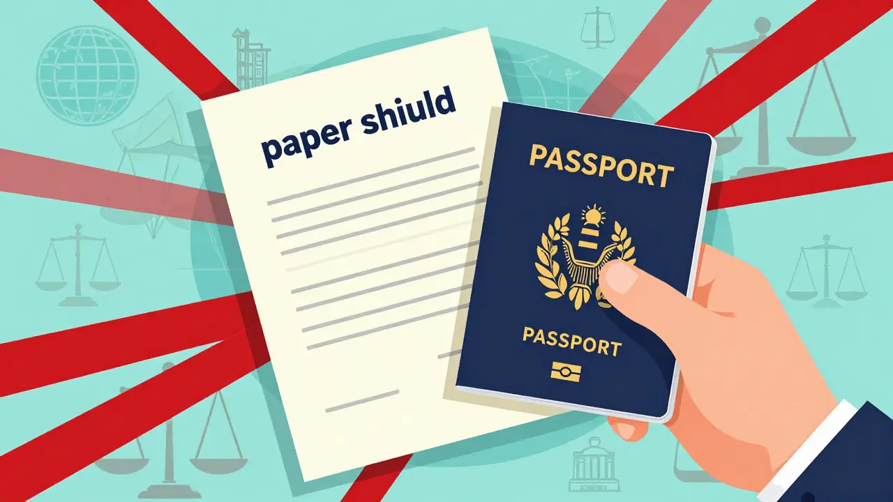 Hand holding a medical letter and passport as a protective shield