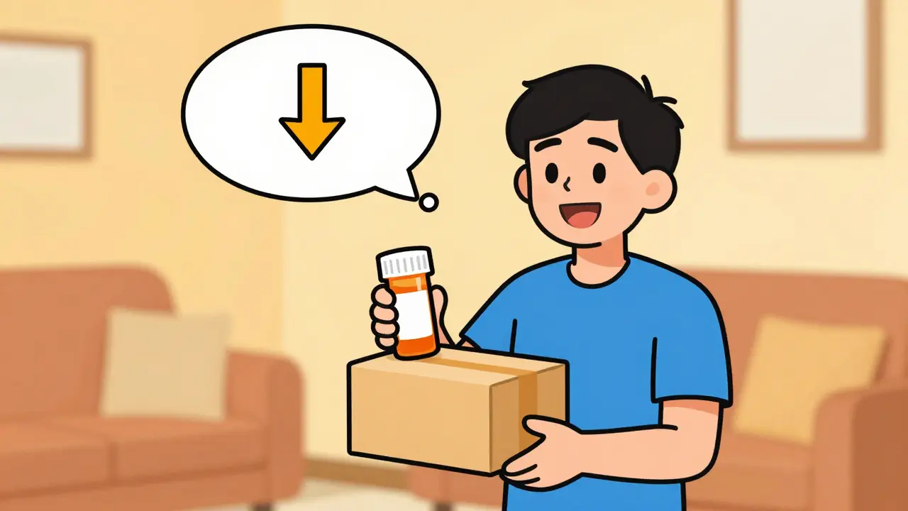 Happy person receiving affordable medication delivery at home
