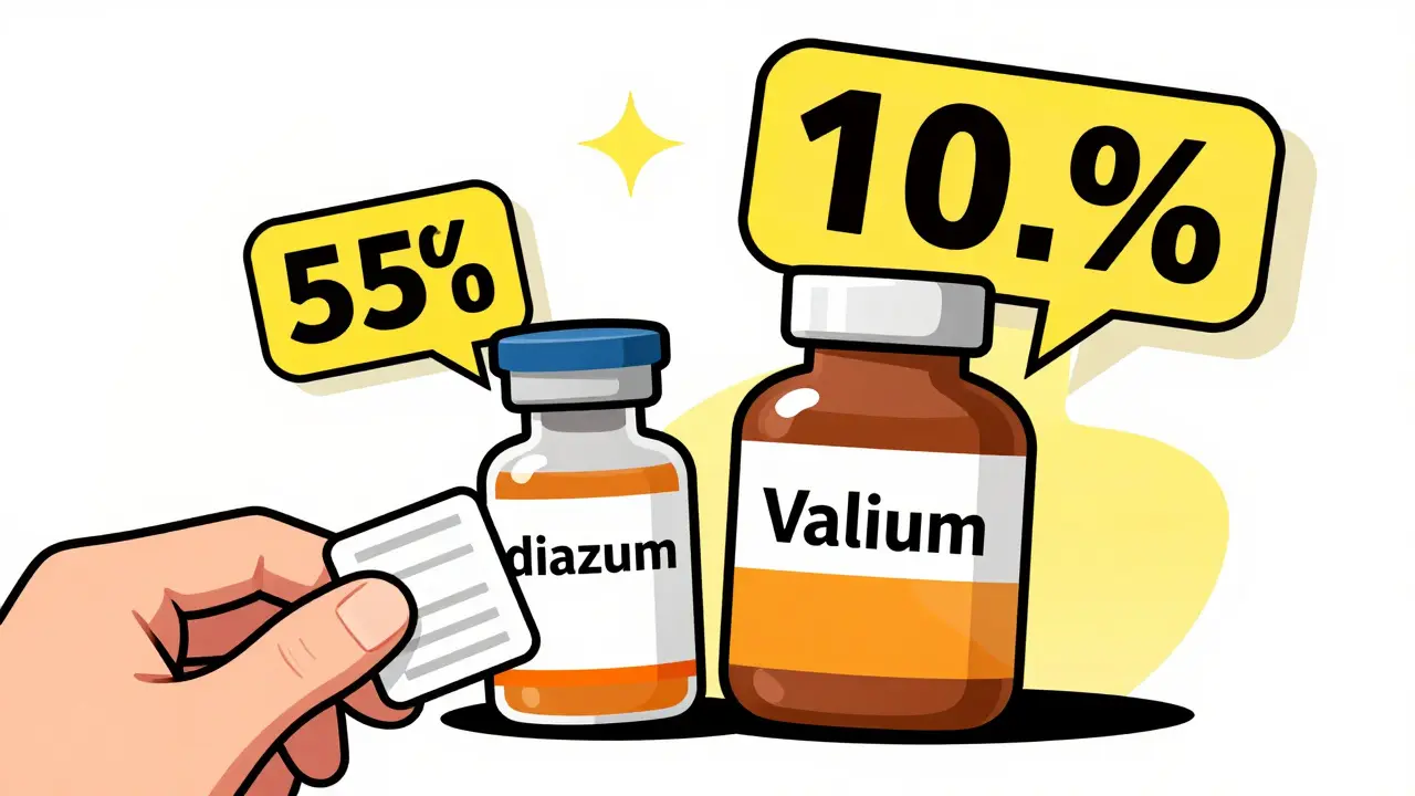 Illustration comparing cheap generic diazepam vs expensive brand Valium