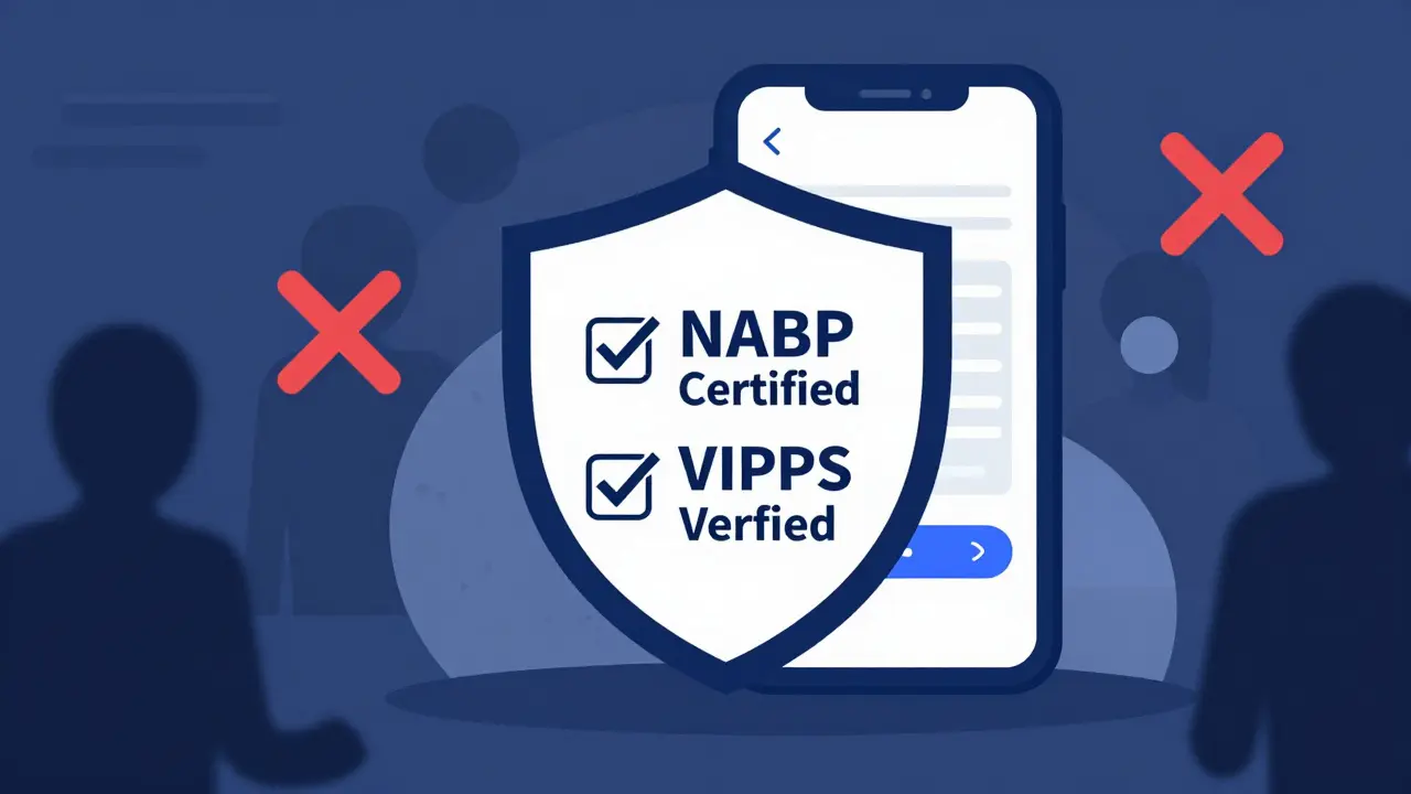 Illustration of verified pharmacy app with safety shield
