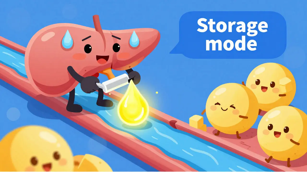 Cartoon pancreas releasing insulin into bloodstream