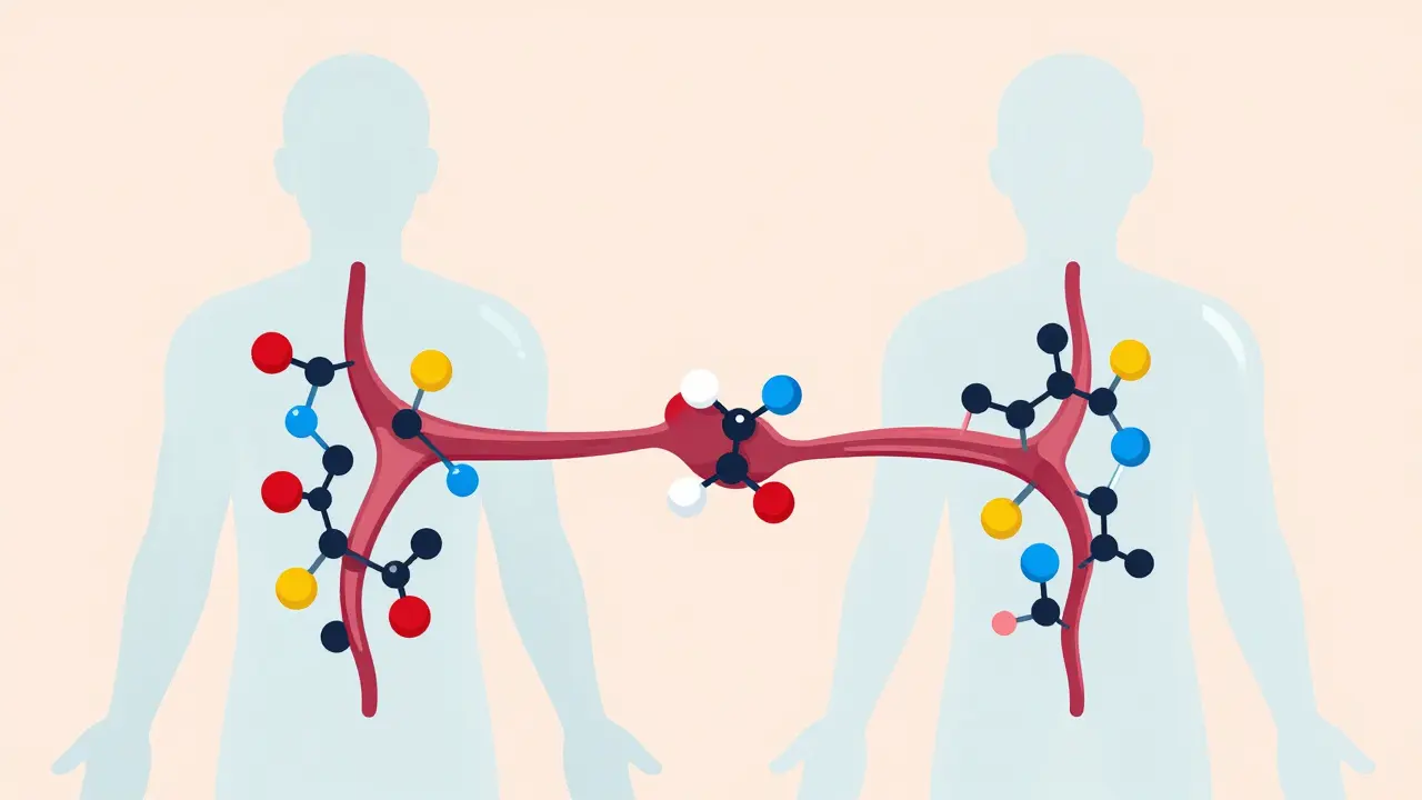 Illustration of bioequivalence showing identical drug absorption in two bodies
