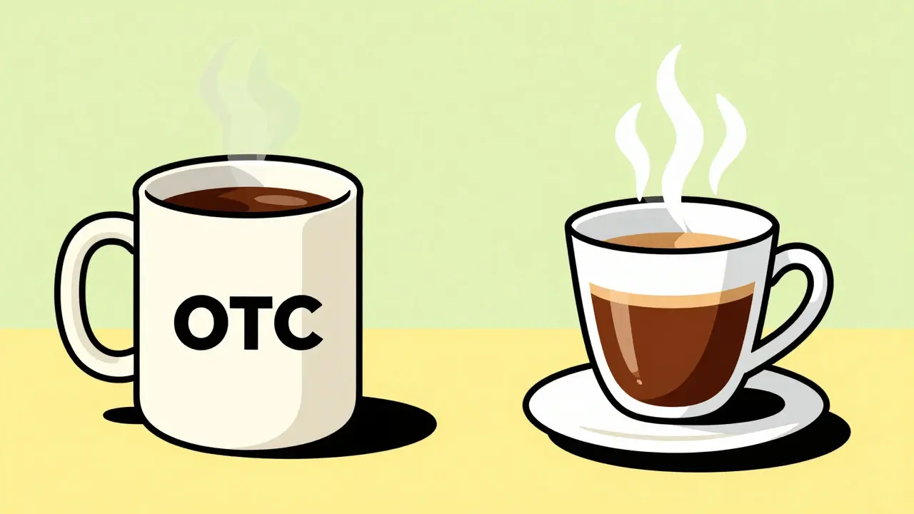 Coffee mug vs espresso cup illustrating medication potency differences