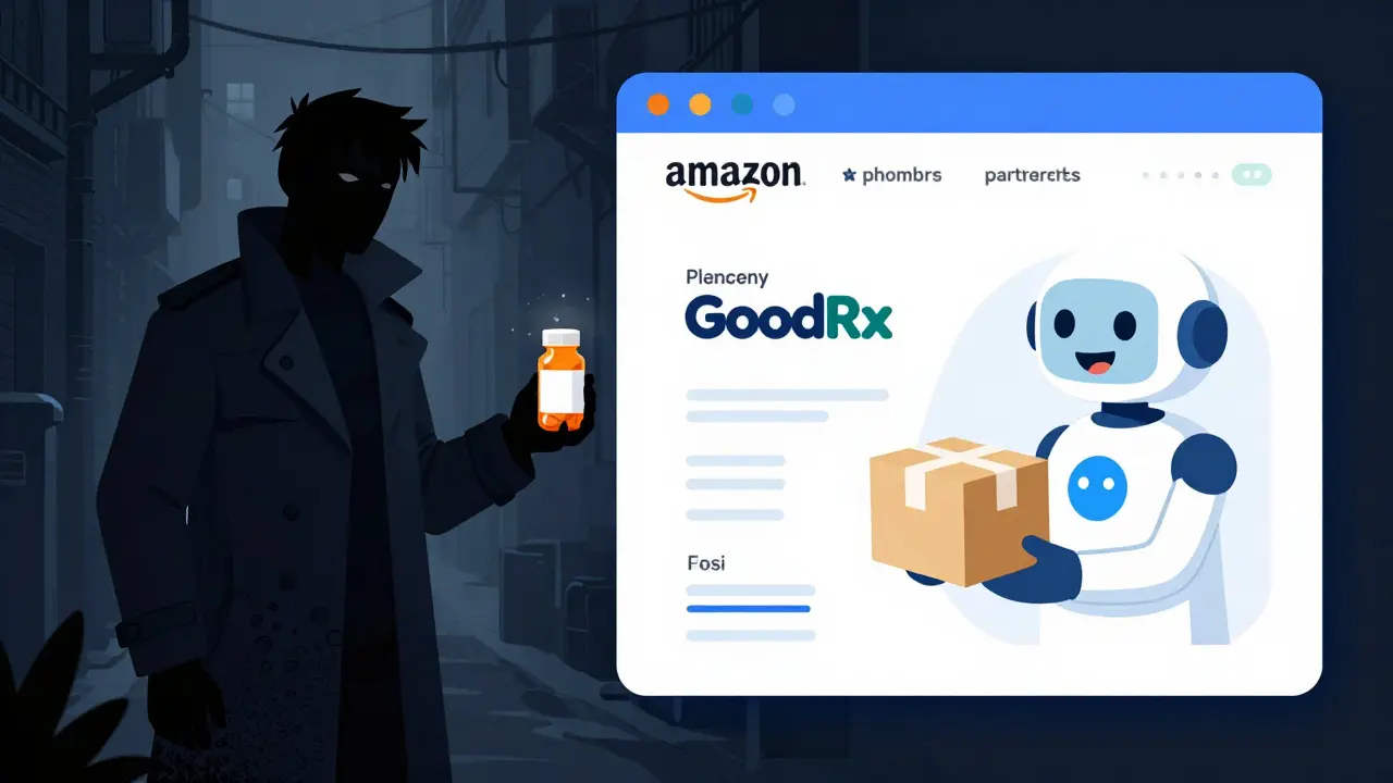 Contrast between shady dealer and safe online pharmacy